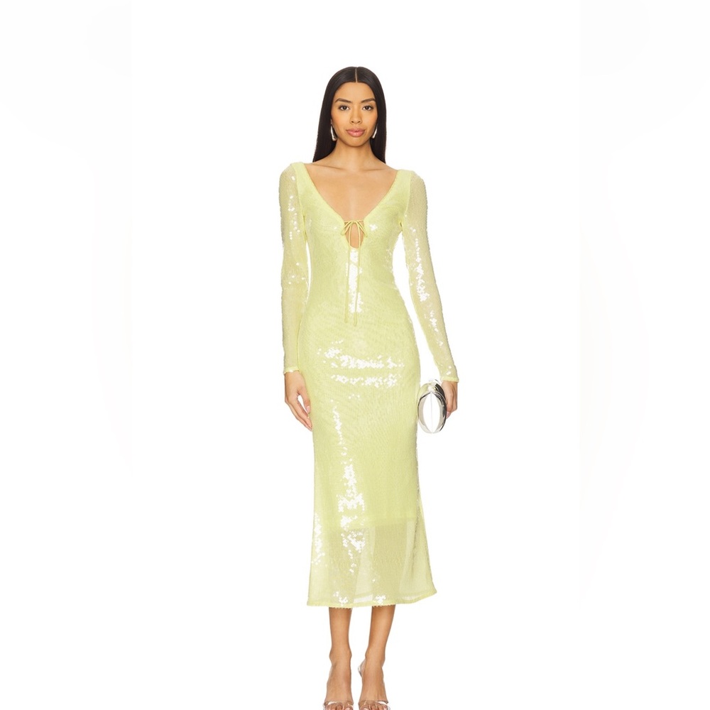 Bardot Long Sleeve Sequin Dress in Light Yellow